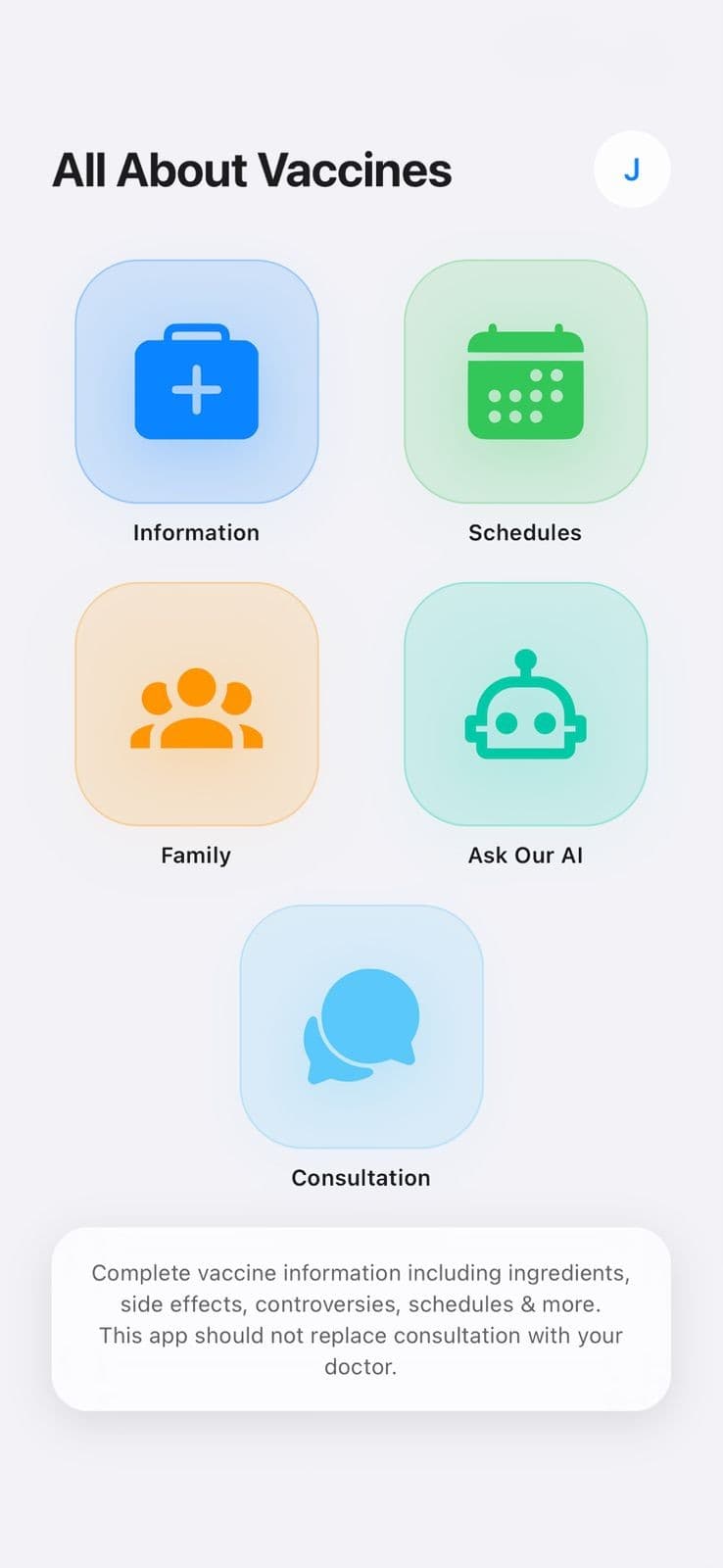 Vaccines.app home screen